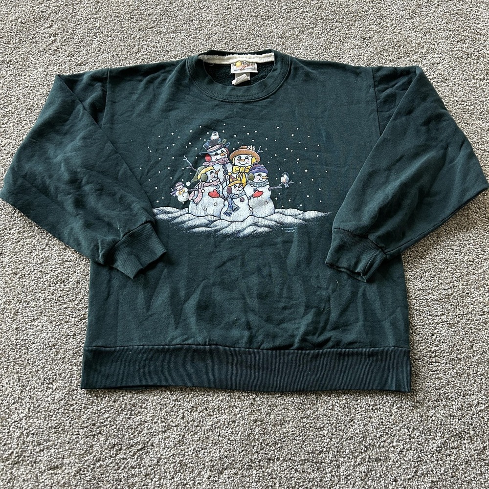 Vintage Morning Sun Sweatshirt Womens Medium Fleece Snowman Graphic Pullover